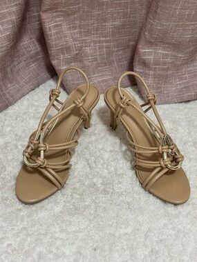 White House B M Beige Straps Heels Sandals